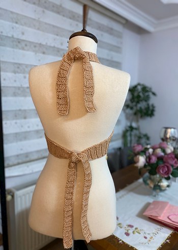 Bej İşlemeli Boncuklu Straplez Büstiyer - Görsel 2