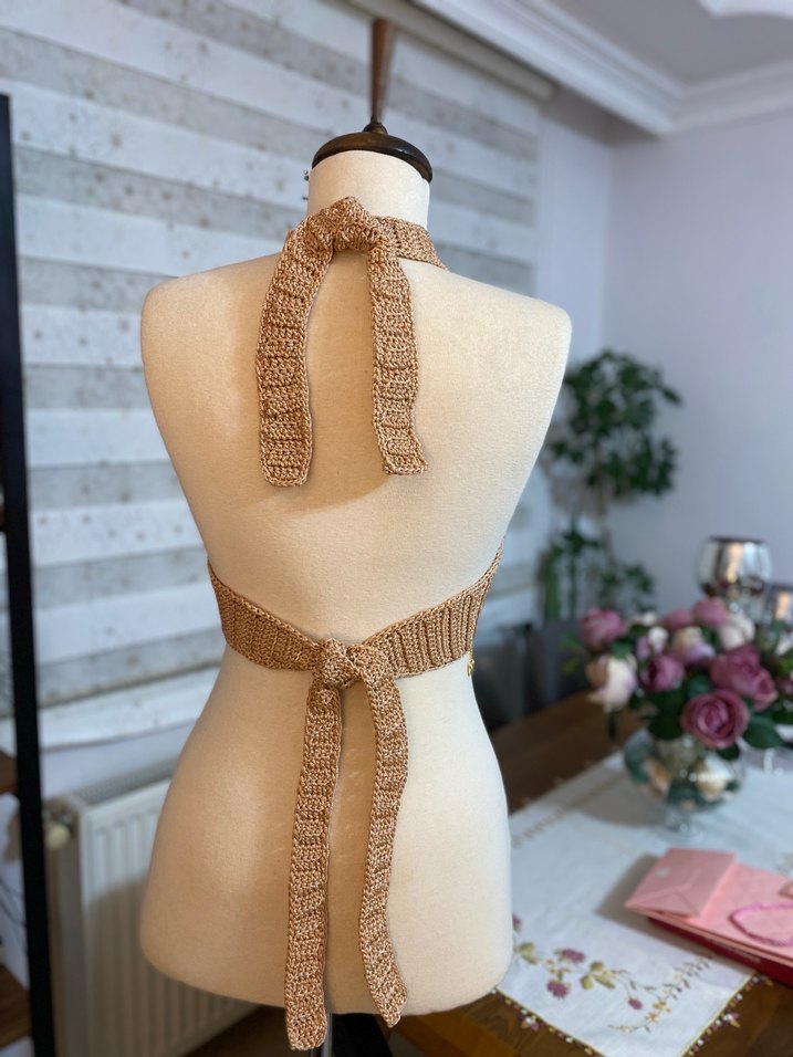 Bej İşlemeli Boncuklu Straplez Büstiyer - Görsel 2