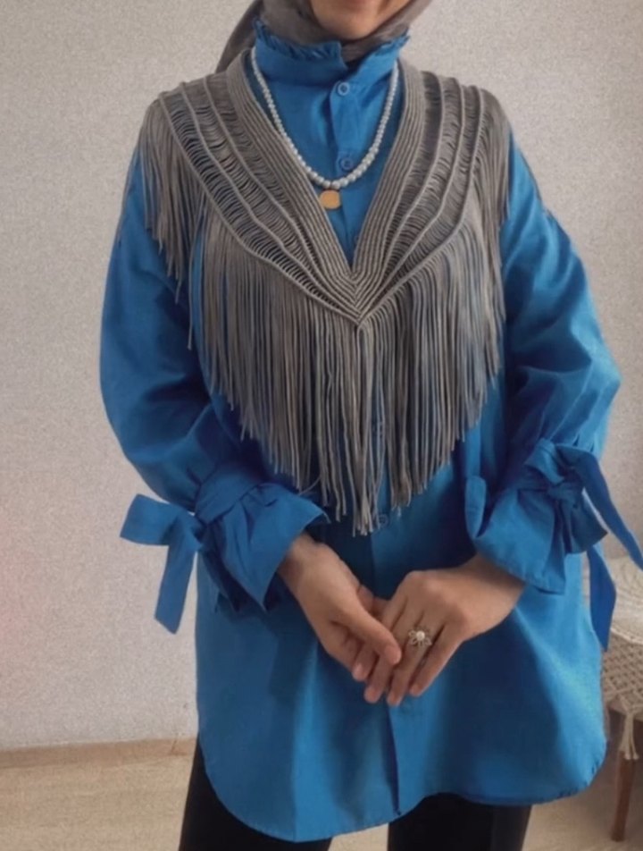 Gri Etnik Desenli boyunluk yaka - Görsel 2