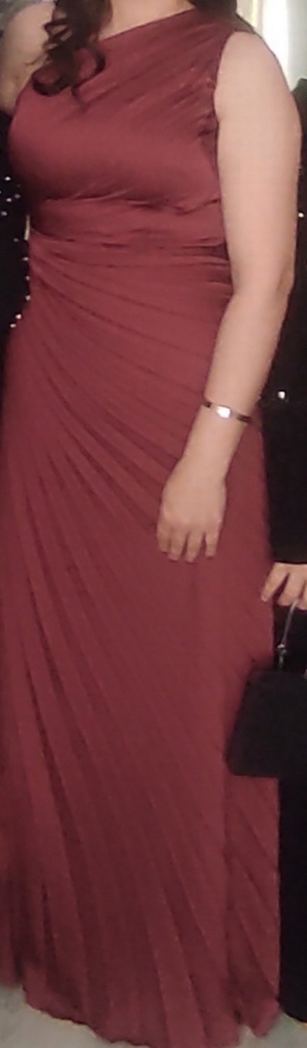 Bordo Pileli Uzun Abiye Elbise - Görsel 2