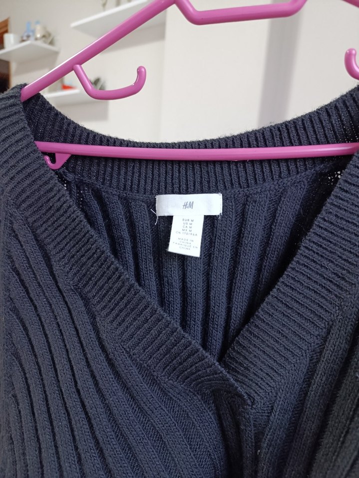 H&M V Yaka Uzun yırtmaçlı Triko Elbise - Görsel 3