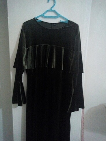 Haki yesil kadife elbise 44 42 beden 