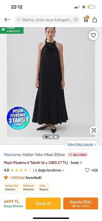 Nocturne siyah parlak desenli gül detaylı elbise