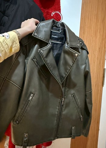 Gri Deri Biker Ceket, Rahat Kesim - Görsel 2