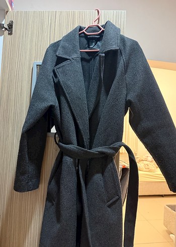 Kemerli Antrasit Gri Uzun Kaban - Görsel 3