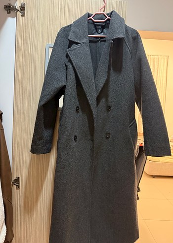 Kemerli Antrasit Gri Uzun Kaban - Görsel 2