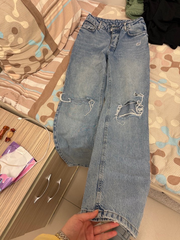 Kadın Bol Kesim Midi Boy Kot Pantolon - Görsel 3