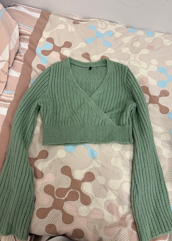 V Yaka Yeşil Triko Kadın Kazak - Görsel 2