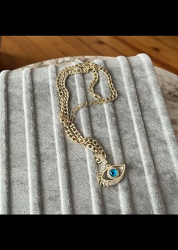 Altın Renk Mini Zincirli Göz Kolye - Görsel 3