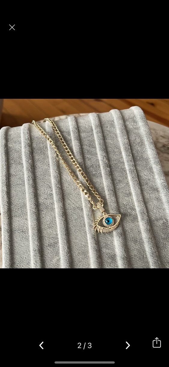 Altın Renk Mini Zincirli Göz Kolye - Görsel 2