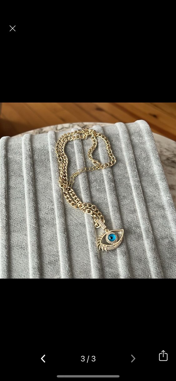 Altın Renk Mini Zincirli Göz Kolye - Görsel 3