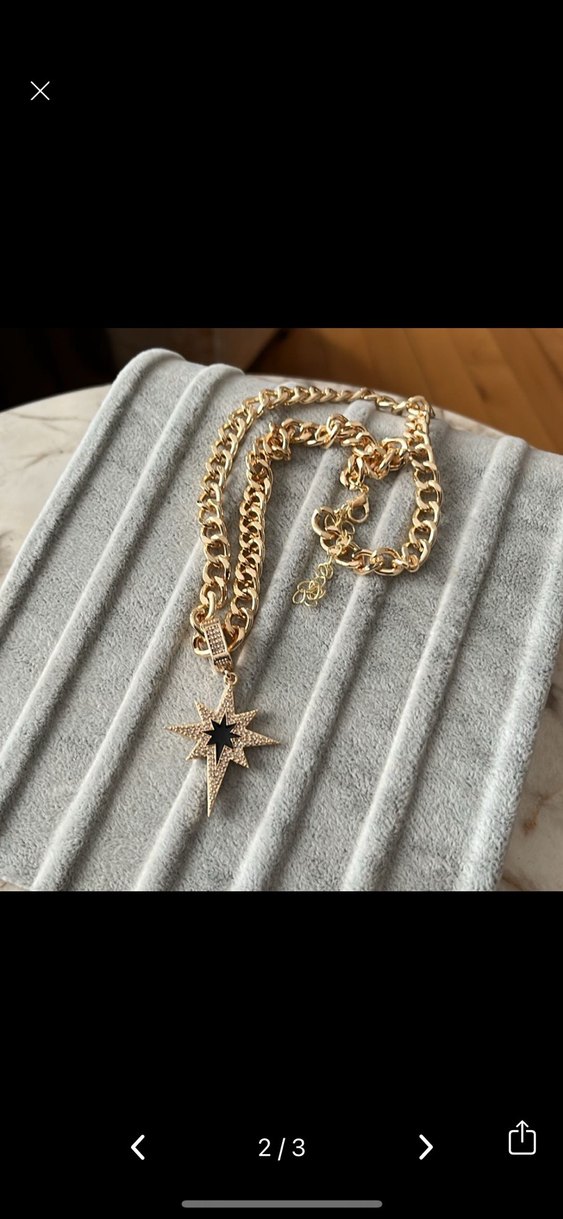 Altın Renk Zincir Detaylı Midi Kolye - Görsel 2