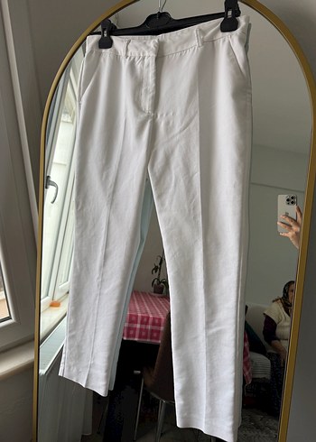 Beyaz Kadın Midi Kumaş Pantolon - Görsel 4