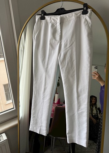 Beyaz Kadın Midi Kumaş Pantolon - Görsel 6