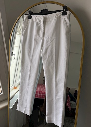 Beyaz Kadın Midi Kumaş Pantolon - Görsel 5