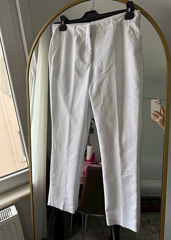 Beyaz Kadın Midi Kumaş Pantolon - Görsel 7