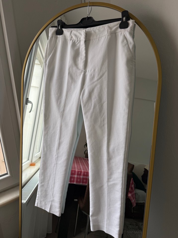 Beyaz Kadın Midi Kumaş Pantolon - Görsel 5