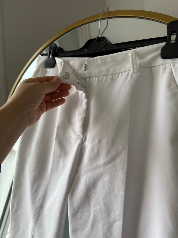 Beyaz Kadın Midi Kumaş Pantolon - Görsel 2
