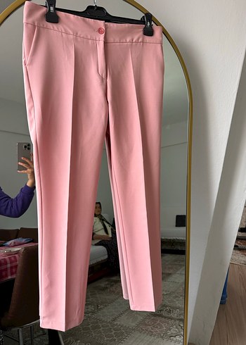 Pembe Midi Kadın Kumaş Pantolon - Görsel 2