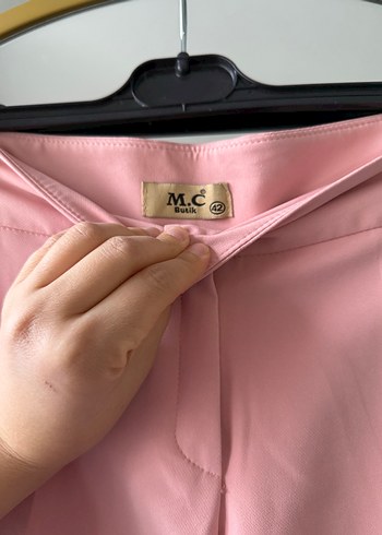 Pembe Midi Kadın Kumaş Pantolon - Görsel 4