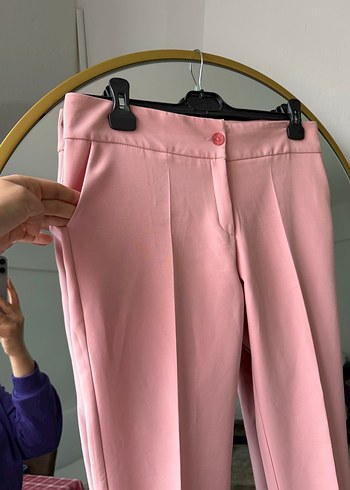 Pembe Midi Kadın Kumaş Pantolon - Görsel 3