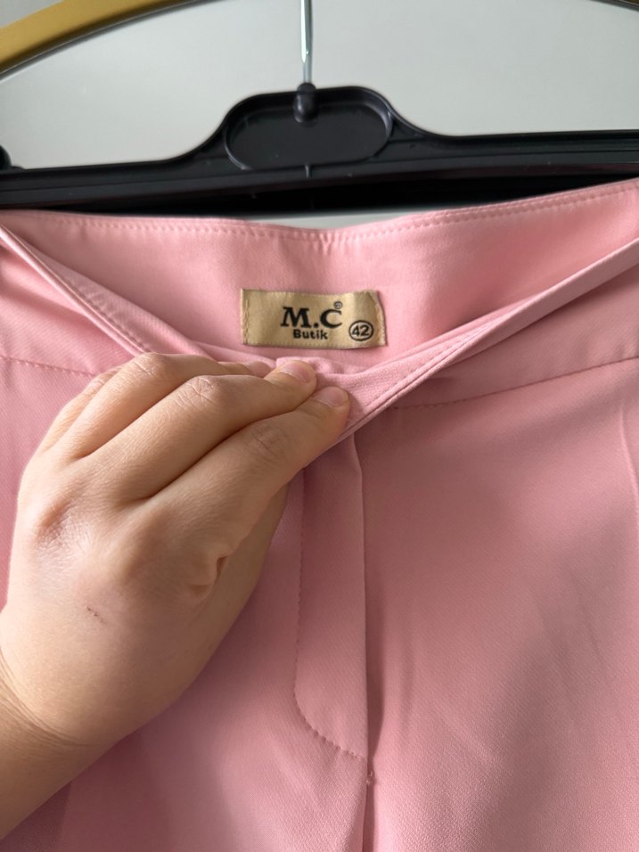 Pembe Midi Kadın Kumaş Pantolon - Görsel 4