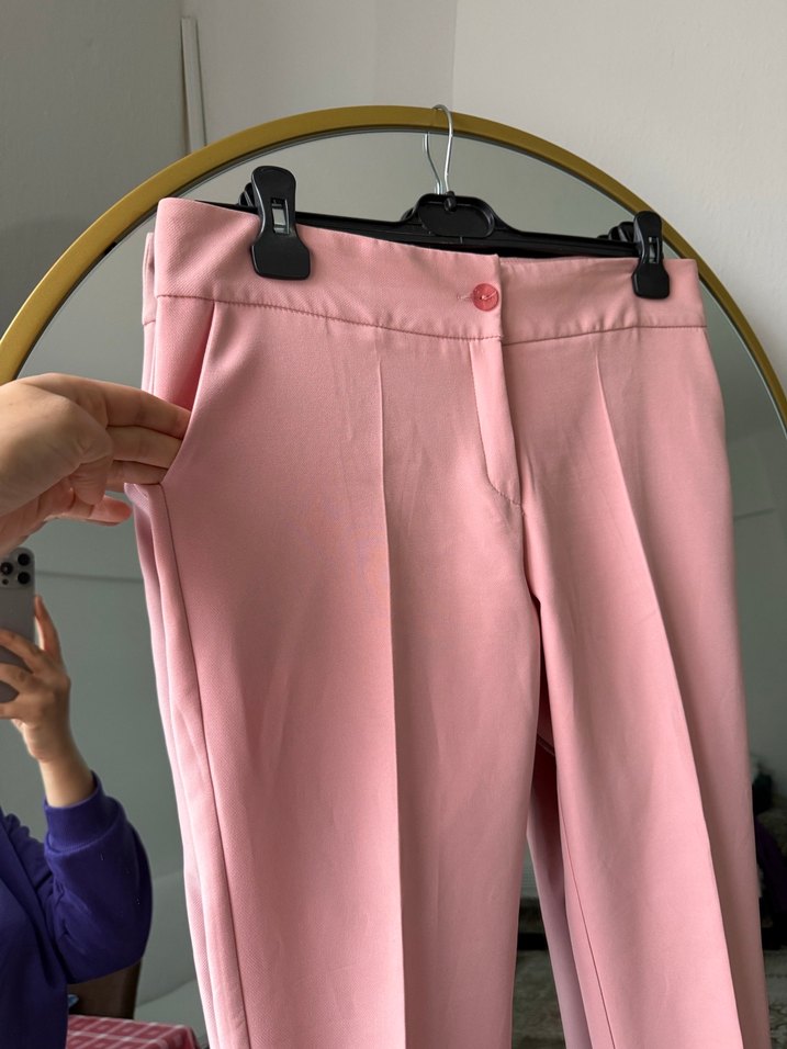 Pembe Midi Kadın Kumaş Pantolon - Görsel 3