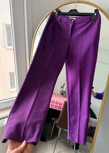 Mor Midi Kumaş Kadın Pantolon - Görsel 5