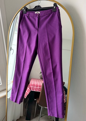 Mor Midi Kumaş Kadın Pantolon - Görsel 8
