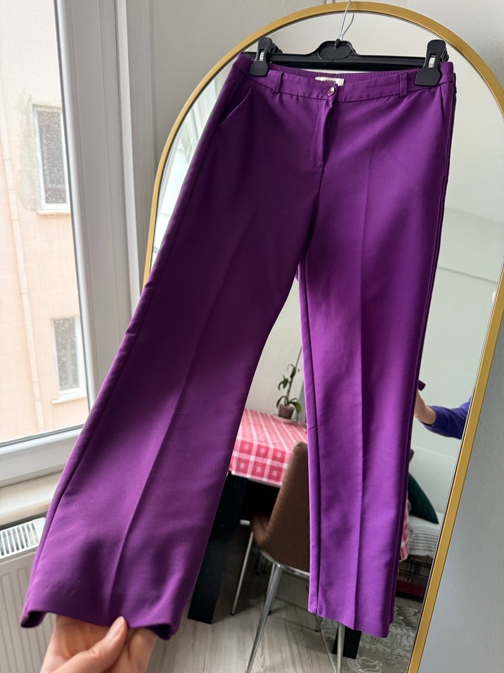 Mor Midi Kumaş Kadın Pantolon - Görsel 5