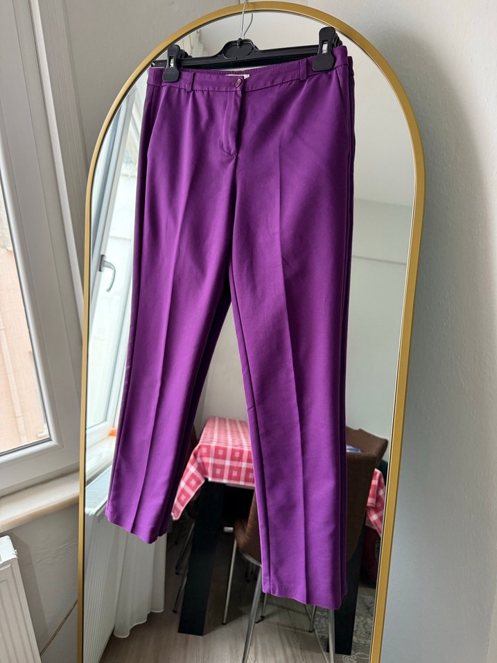 Mor Midi Kumaş Kadın Pantolon - Görsel 3