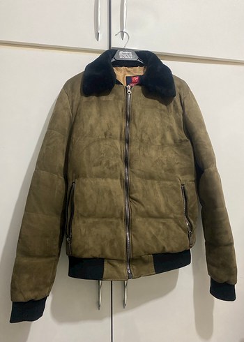 Haki Yeşil Erkek Süet Kürklü Mont - Görsel 2