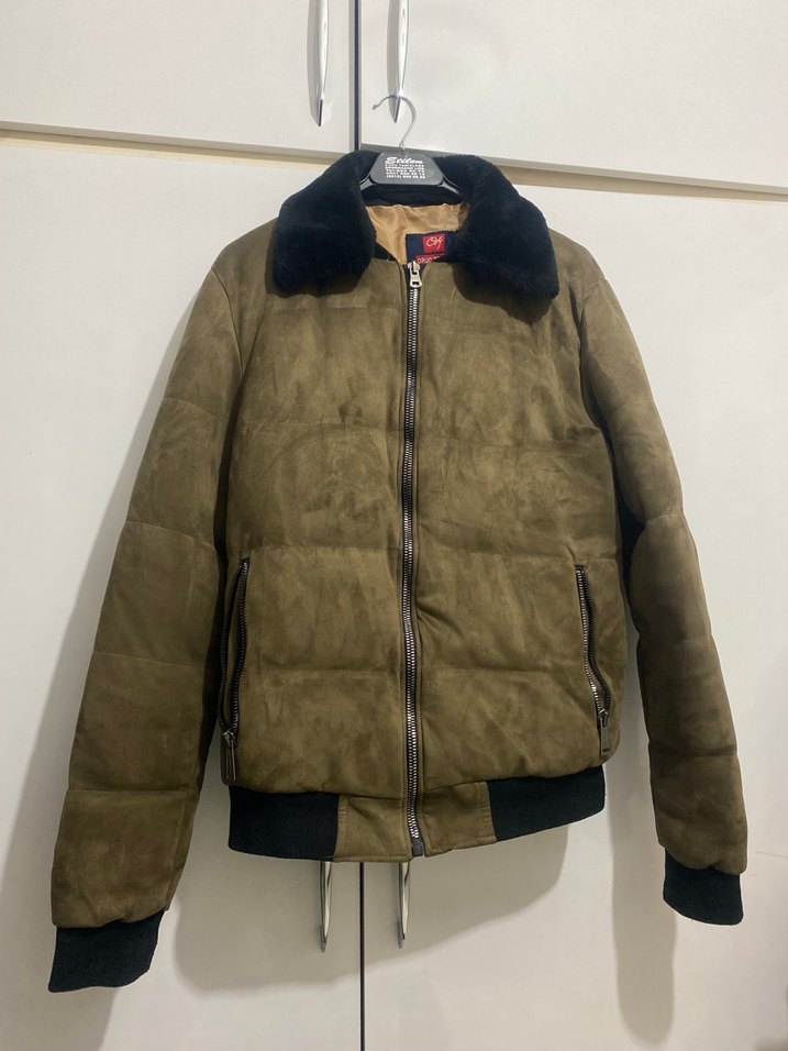 Haki Yeşil Erkek Süet Kürklü Mont - Görsel 2