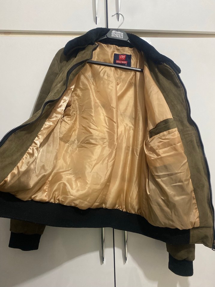 Haki Yeşil Erkek Süet Kürklü Mont - Görsel 3