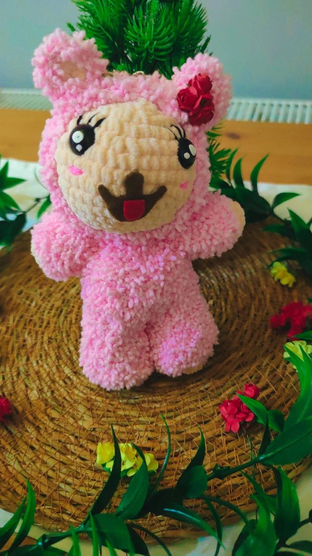 Pembe Renkli Peluş fluffy anahtarlık - Görsel 2