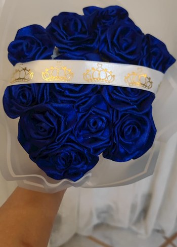 Lacivert Çiçekli Kadın Broş Kurdeleli - Görsel 2