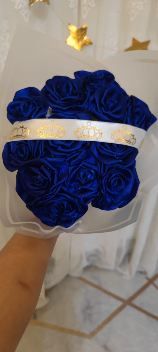 Lacivert Çiçekli Kadın Broş Kurdeleli - Görsel 2