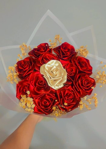 Bordo ve Krem Renkli Fırfırlı Gelin Buketi - Görsel 2