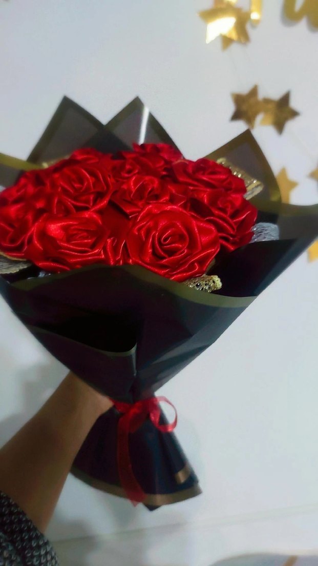 Kadın Kırmızı Çiçekli Broş Kurdeleli - Görsel 4