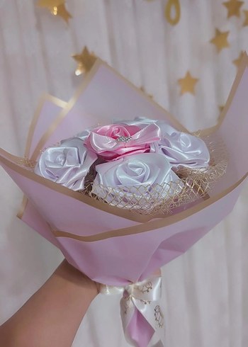 Pembe Kurdeleli Bohem Gelin Buketi - Görsel 3