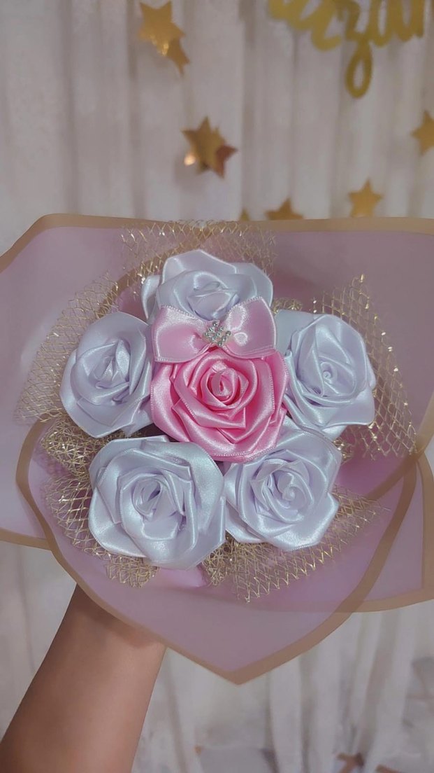 Pembe Kurdeleli Bohem Gelin Buketi - Görsel 5