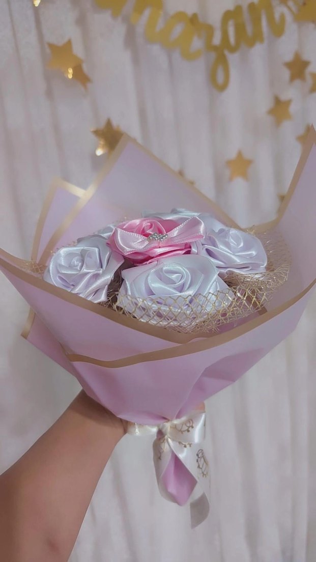 Pembe Kurdeleli Bohem Gelin Buketi - Görsel 3