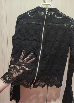Zara Siyah dantel bluz