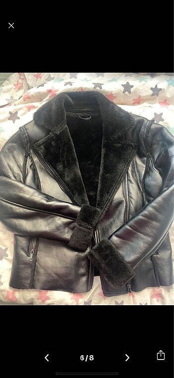 Deri kürklü biker ceket