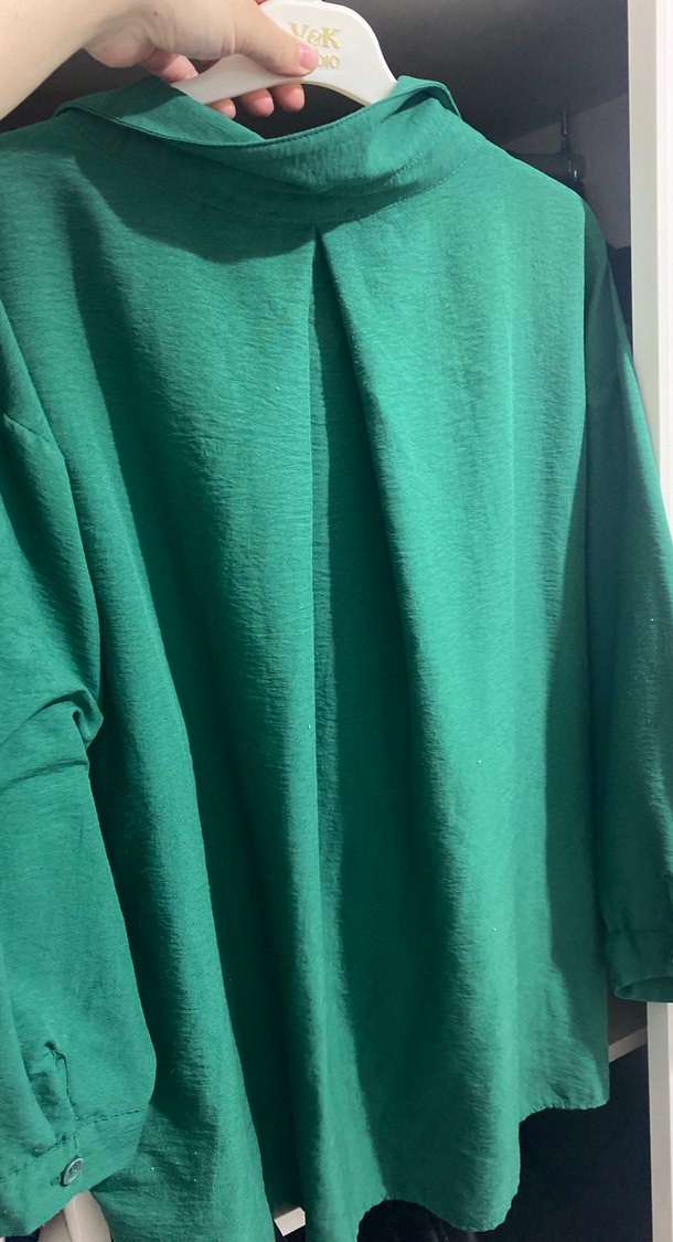 Düğmeli Yeşil Keten Kadın Gömlek - Görsel 5