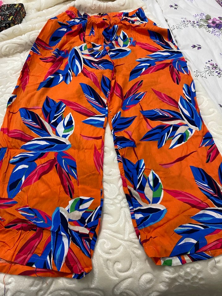 Renkli Bağlama Desenli Bol Kesim Kadın Pantolon - Görsel 2