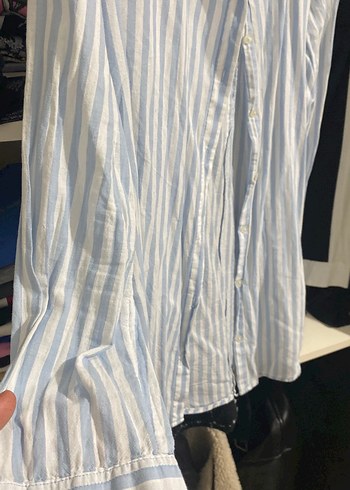 Mavi Çizgili Uzun Kollu Kadın Gömlek - Görsel 4