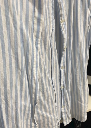 Mavi Çizgili Uzun Kollu Kadın Gömlek - Görsel 3