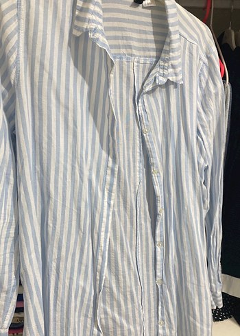 Mavi Çizgili Uzun Kollu Kadın Gömlek - Görsel 2