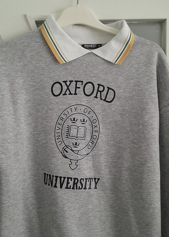 Oxford Baskılı Gri Sweatshirt - Görsel 2